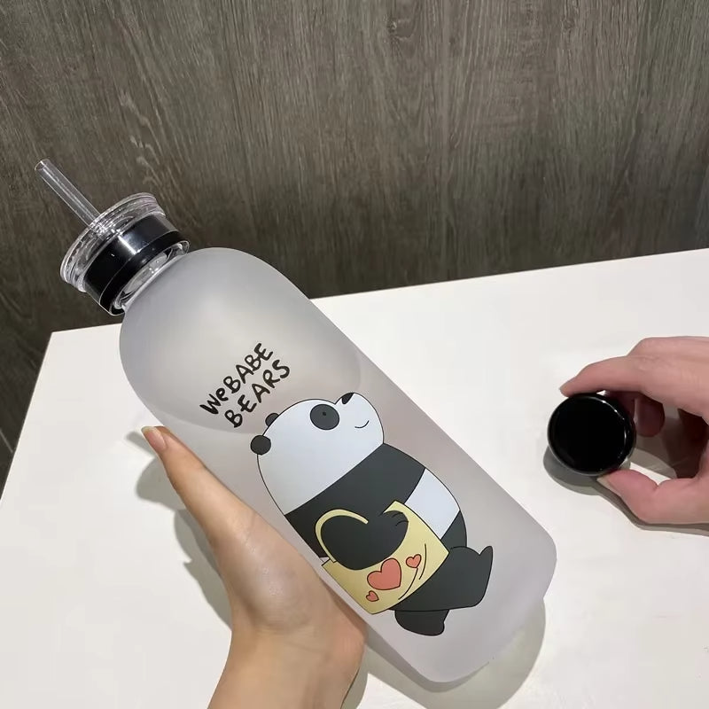 1000ml Cute Panda Transparent Plastic Bottle Leakproof