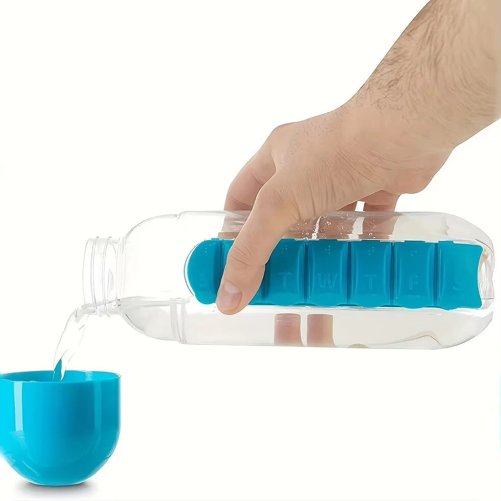 2 in 1  600ml Pill Water Bottle With Drinking Cup