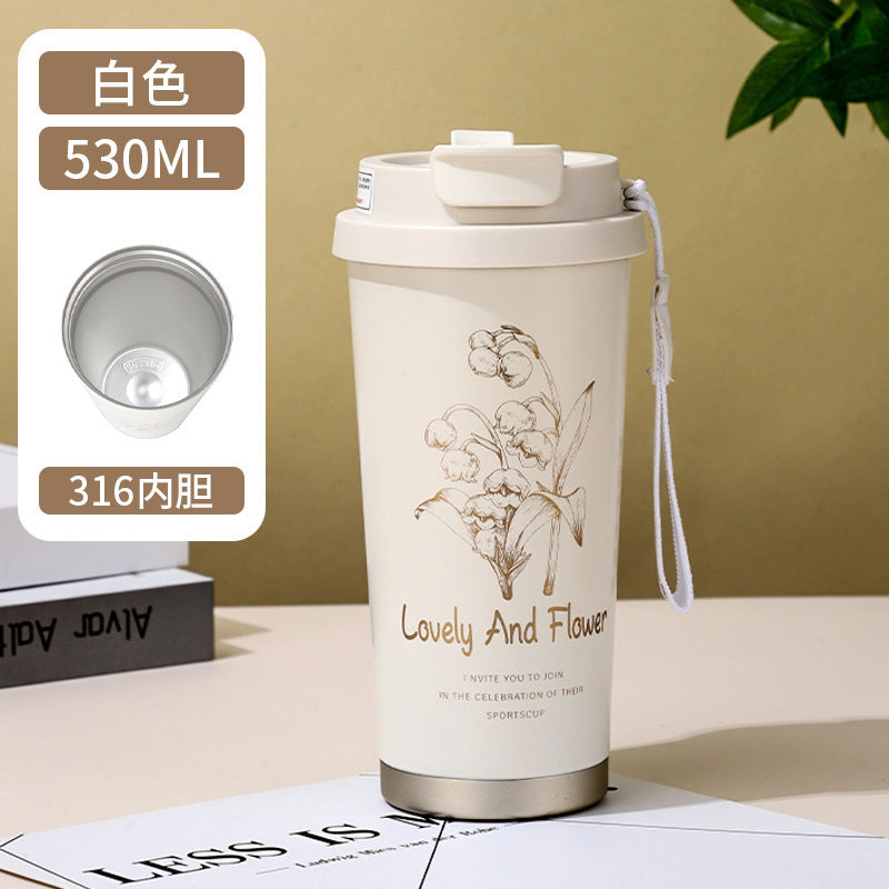 530ml/18oz Sipper + Coffee Cup with Straw 316 Stainless Steel Water Bottle Portable Coffee Mugs Inssulated Tumbler Vaccum Flask