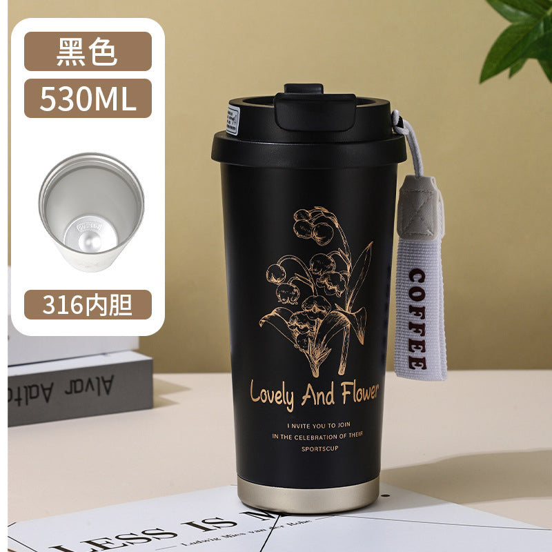 530ml/18oz Sipper + Coffee Cup with Straw 316 Stainless Steel Water Bottle Portable Coffee Mugs Inssulated Tumbler Vaccum Flask