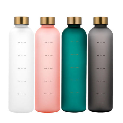 1L Water Bottle With Time Marker Outdoor Travel Leakproof Frosted Plastic