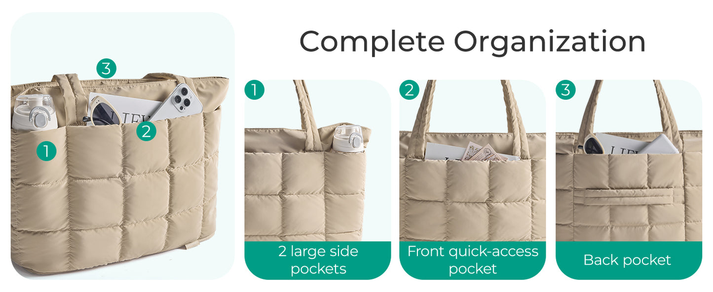 Expandable Tote Bag for Women, Puffer Work Tote Handbag, Quilted Carry On Bag for Travel Gym