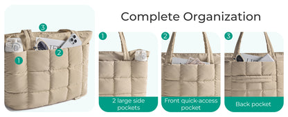 Expandable Tote Bag for Women, Puffer Work Tote Handbag, Quilted Carry On Bag for Travel Gym