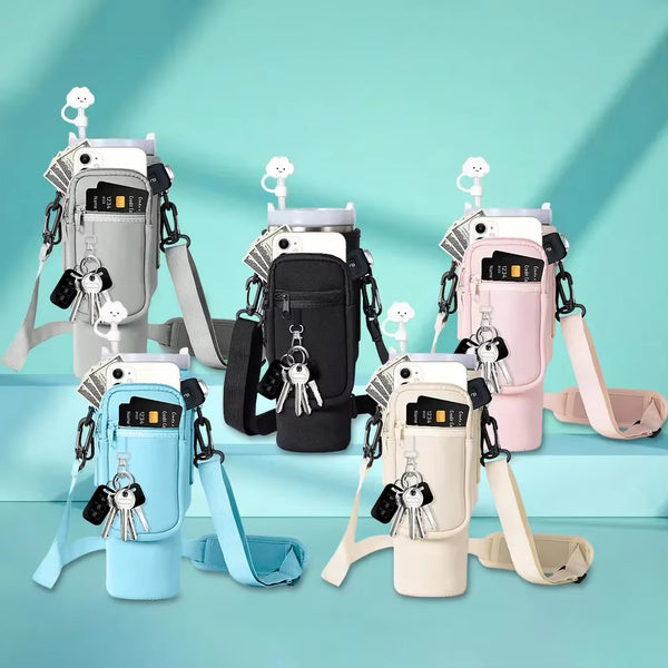 Water Bottle Carrier Bag for Stanley 40oz Tumbler with Phone Pocket And Adjustable Strap