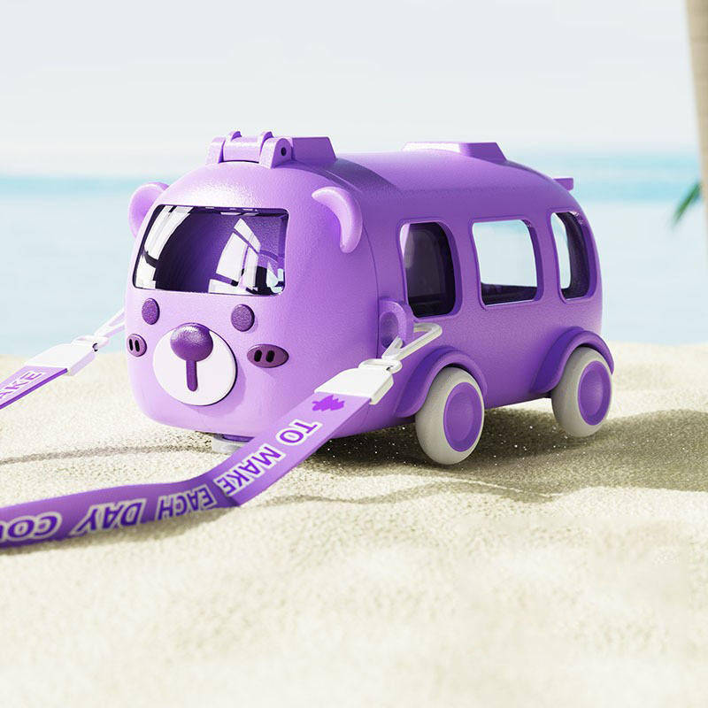 Bus car drinking plastic water bottle with straw/strap