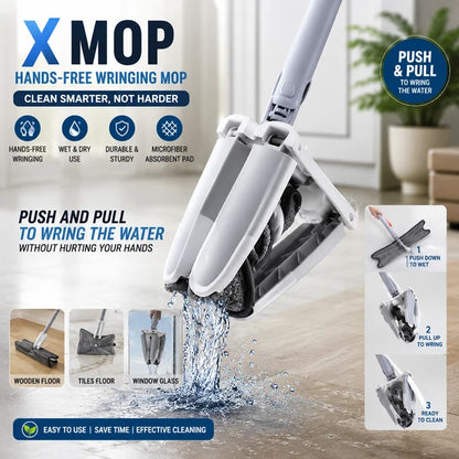 X Mop Hands-Free Self-Wringing Flat Mop – Microfiber Floor Cleaning Mop