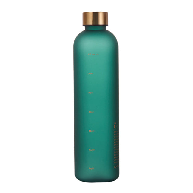 1L Water Bottle With Time Marker Outdoor Travel Leakproof Frosted Plastic