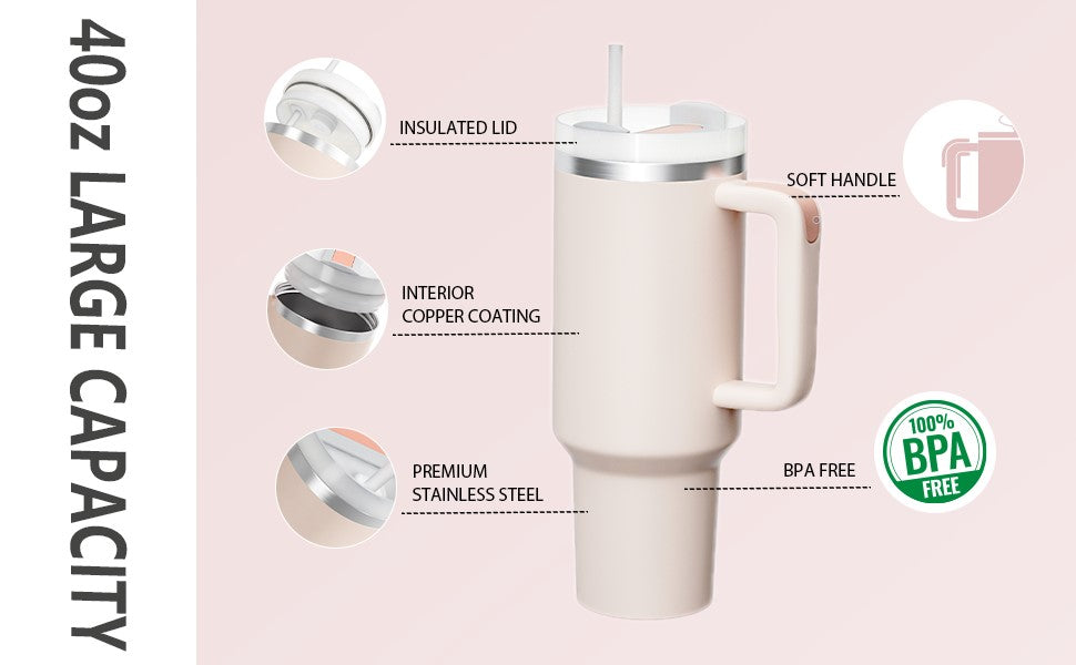 40oz Stainless Steel  Tumbler with Handle Lid Straw