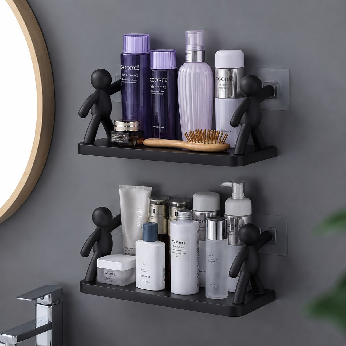 Wall Mounted bathroom shelf organizer Black & white