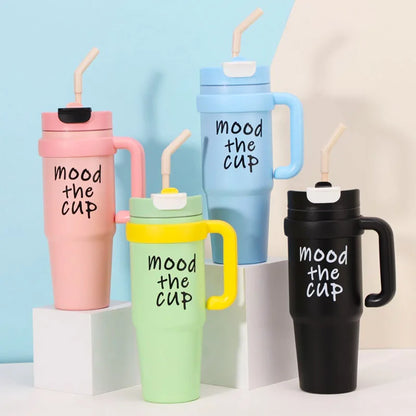 Mood The Cup Insulated Water Bottle, 900 ml, Stainless Steel Tumbler with Handle and Lid & Straw, Double Insulated Cup 100% Leak Proof for Office & Gym