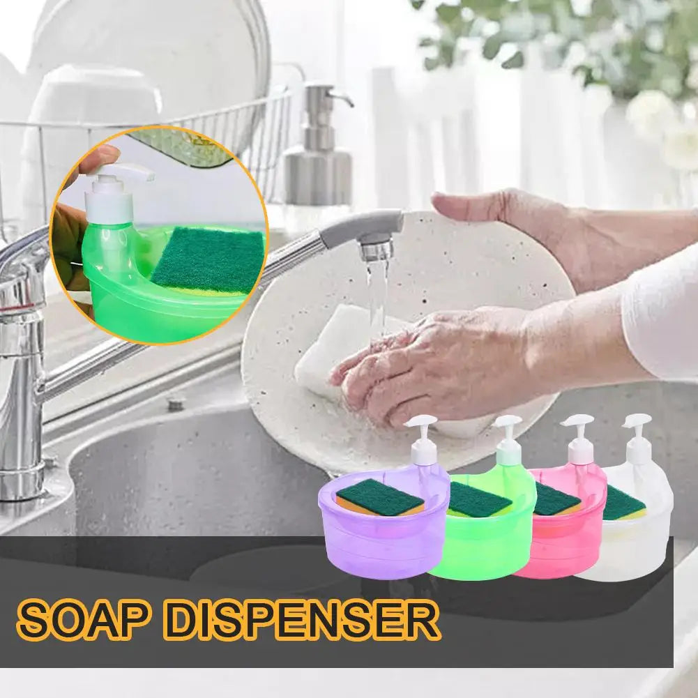 2-in-1 Press Soap Dispenser with Sponge Holder for Organized Kitchen Sink & Easy Dishwashing