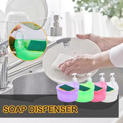 2-in-1 Press Soap Dispenser with Sponge Holder for Organized Kitchen Sink & Easy Dishwashing