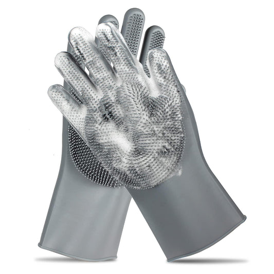 Reusable Silicone Scrub Gloves for Dishes & Pet Bathing – Heat-Resistant Cleaning Gloves with Massaging Bristles