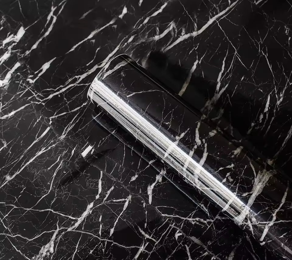 Transform Your Kitchen with Black Marble self adhesive WallPaper  - Waterproof & Easy to Apply