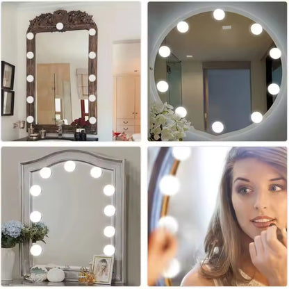 Illuminate Your Beauty: 3-Color 10 LED Bulbs Adjustabel LED Vanity Mirror Lights with USB Power