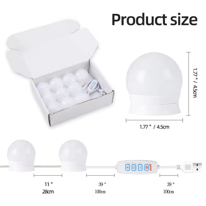 Illuminate Your Beauty: 3-Color 10 LED Bulbs Adjustabel LED Vanity Mirror Lights with USB Power