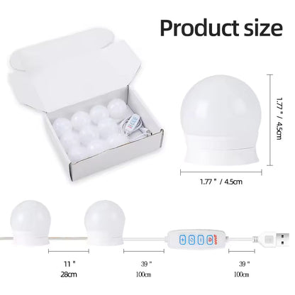 Illuminate Your Beauty: 3-Color 10 LED Bulbs Adjustabel LED Vanity Mirror Lights with USB Power
