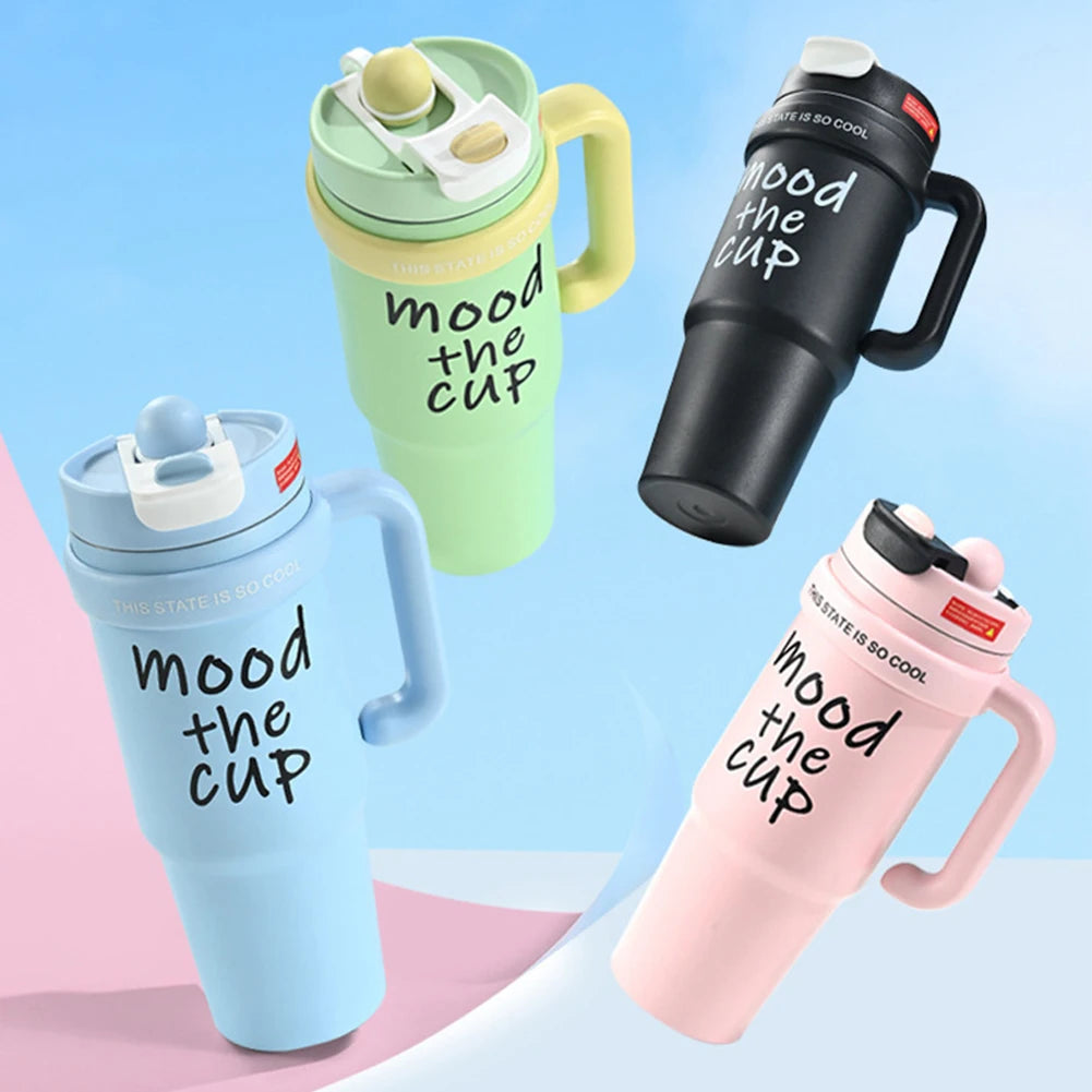Mood The Cup Insulated Water Bottle, 900 ml, Stainless Steel Tumbler with Handle and Lid & Straw, Double Insulated Cup 100% Leak Proof for Office & Gym