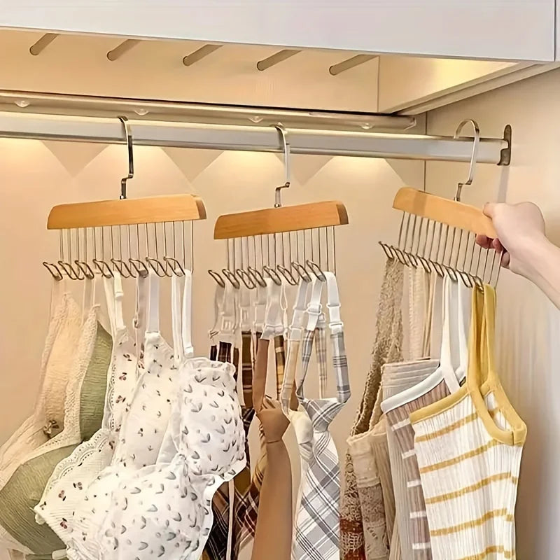 Solid Wood 8-Hook Wall Hanger: Space-Saving Organizer for Belts, Hats, Scarves & Underwear**