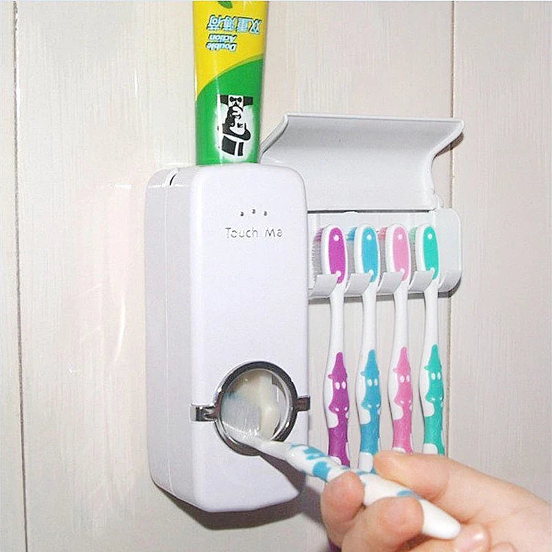 No-Drill Wall-Mounted Toothpaste Dispenser & Holder Set: Space-Saving, Hygienic Bathroom Organizer for Families
