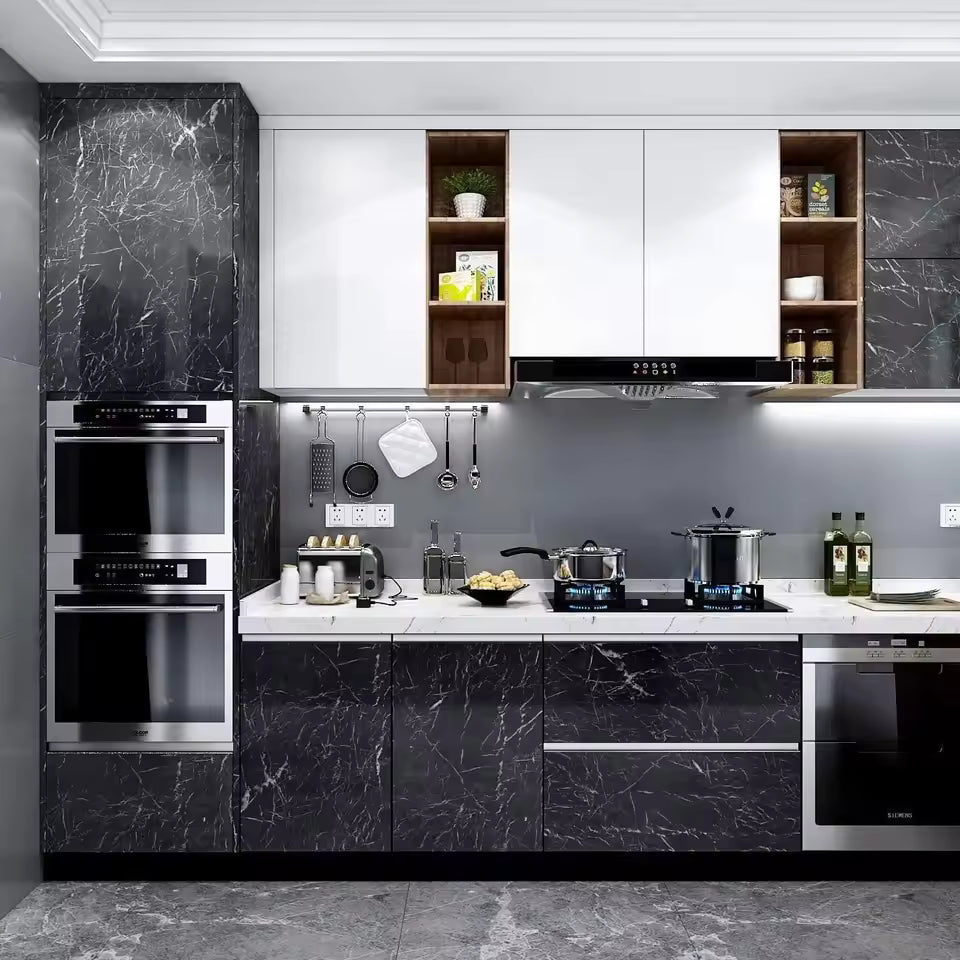 Transform Your Kitchen with Black Marble self adhesive WallPaper  - Waterproof & Easy to Apply