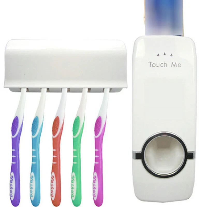 No-Drill Wall-Mounted Toothpaste Dispenser & Holder Set: Space-Saving, Hygienic Bathroom Organizer for Families