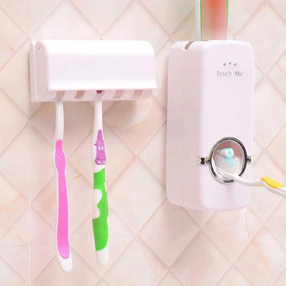 No-Drill Wall-Mounted Toothpaste Dispenser & Holder Set: Space-Saving, Hygienic Bathroom Organizer for Families