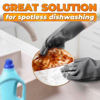 Reusable Silicone Scrub Gloves for Dishes & Pet Bathing – Heat-Resistant Cleaning Gloves with Massaging Bristles
