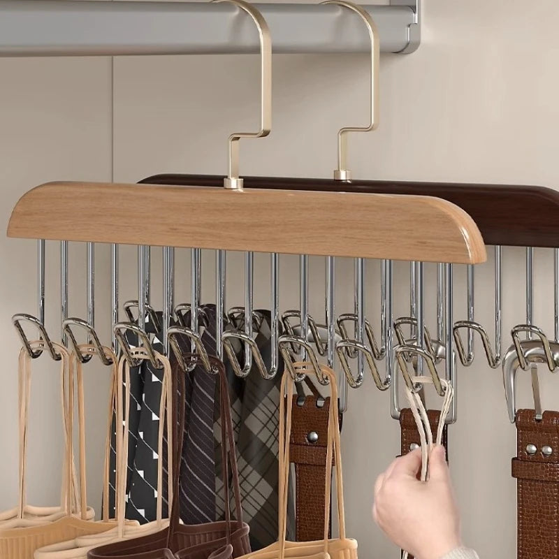 Solid Wood 8-Hook Wall Hanger: Space-Saving Organizer for Belts, Hats, Scarves & Underwear**