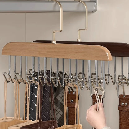 Solid Wood 8-Hook Wall Hanger: Space-Saving Organizer for Belts, Hats, Scarves & Underwear**