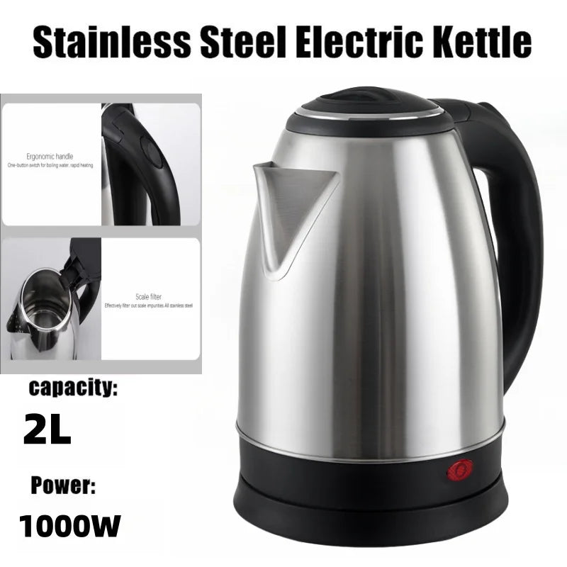 Electric Kettle 2L Hot Water Kettle Stainless Steel Electric Teapot Coffee Tea Beverage Boiler Electric Water Heater 220v