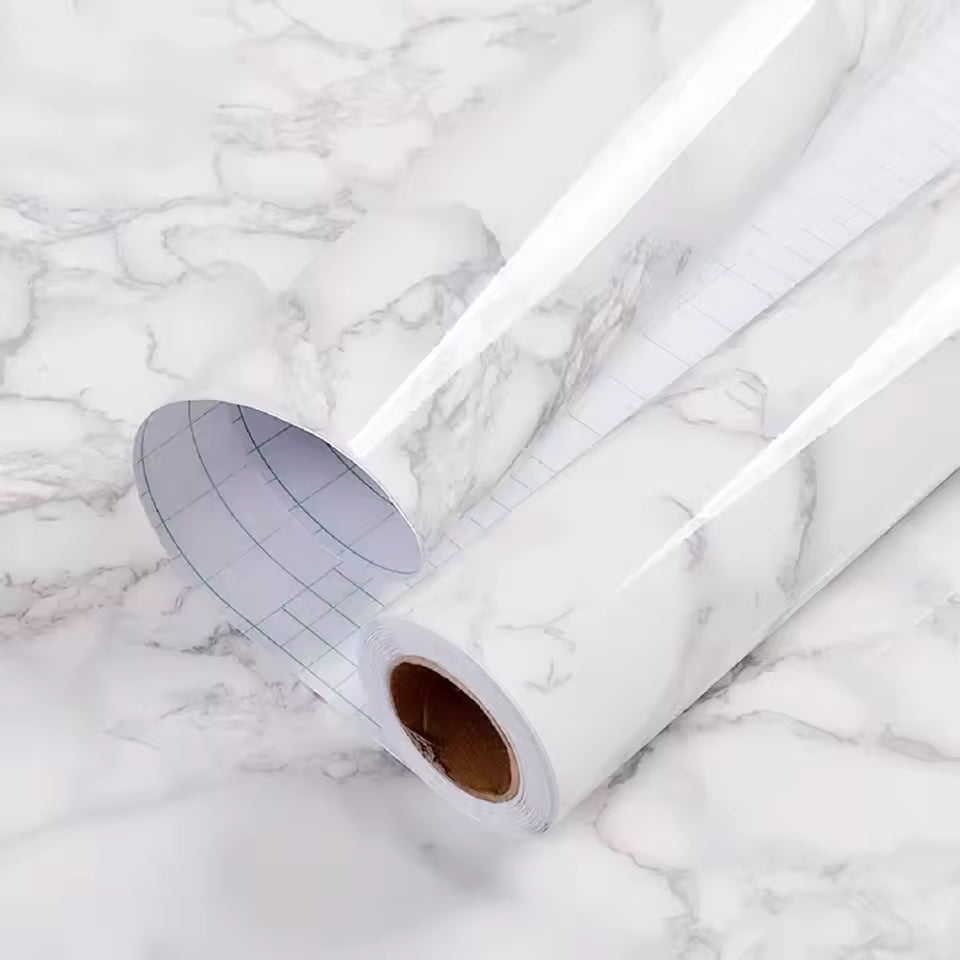 2M X 60CMTransform Your Kitchen with Heatproof, Waterproof White Marble Vinyl Wallpaper in Minutes