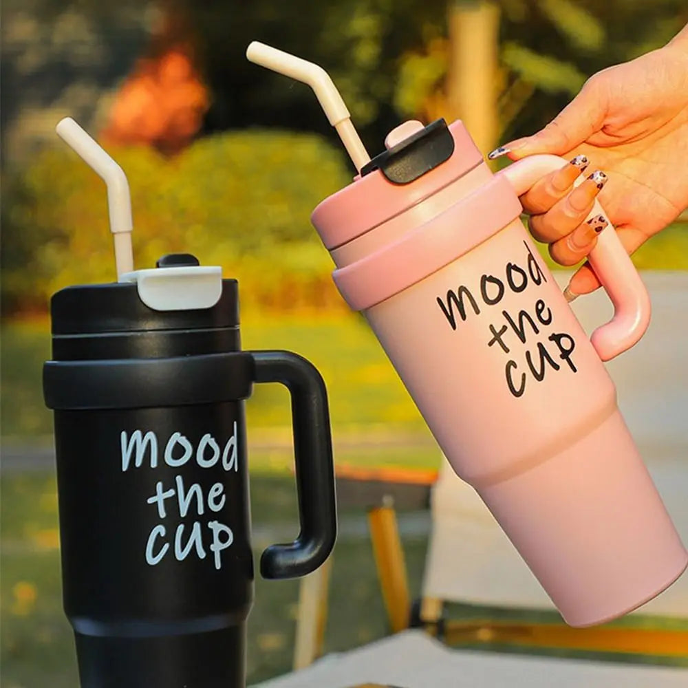 Mood The Cup Insulated Water Bottle, 900 ml, Stainless Steel Tumbler with Handle and Lid & Straw, Double Insulated Cup 100% Leak Proof for Office & Gym