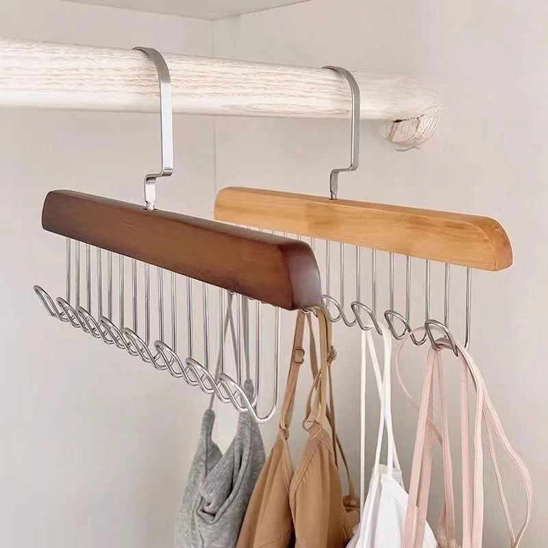 Solid Wood 8-Hook Wall Hanger: Space-Saving Organizer for Belts, Hats, Scarves & Underwear**