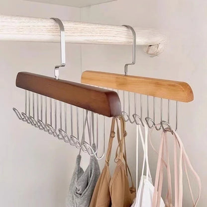 Solid Wood 8-Hook Wall Hanger: Space-Saving Organizer for Belts, Hats, Scarves & Underwear**