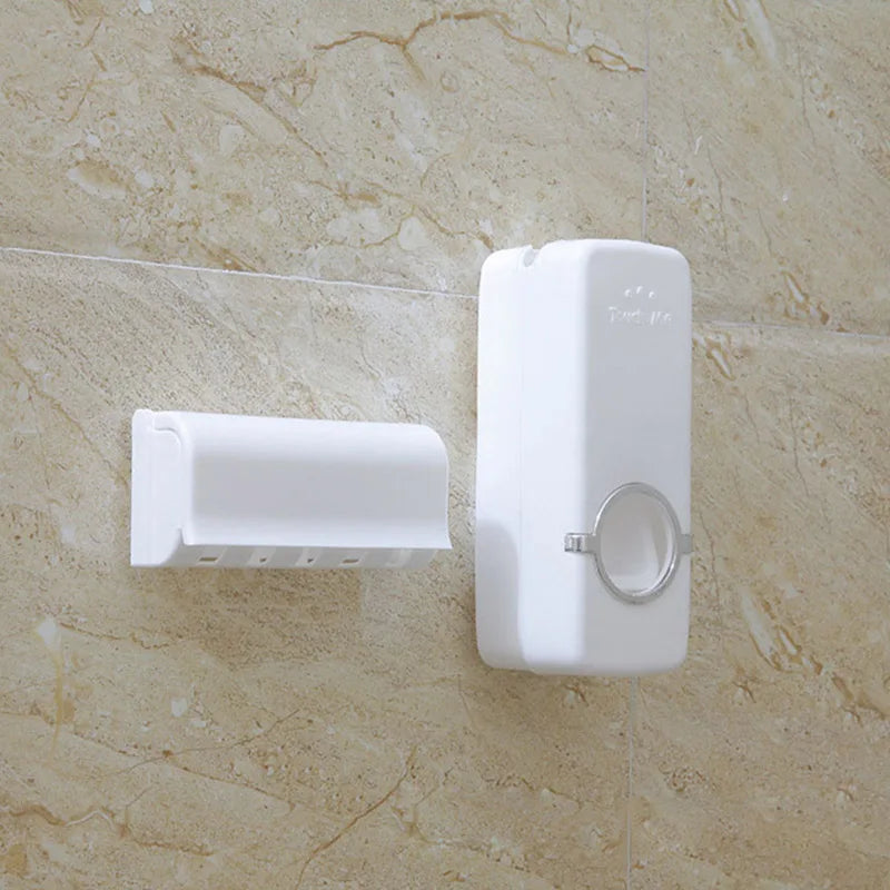 No-Drill Wall-Mounted Toothpaste Dispenser & Holder Set: Space-Saving, Hygienic Bathroom Organizer for Families