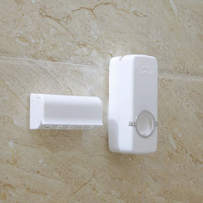 No-Drill Wall-Mounted Toothpaste Dispenser & Holder Set: Space-Saving, Hygienic Bathroom Organizer for Families