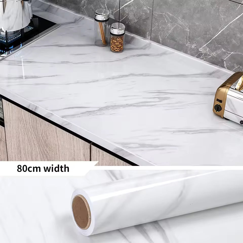 2M X 60CMTransform Your Kitchen with Heatproof, Waterproof White Marble Vinyl Wallpaper in Minutes