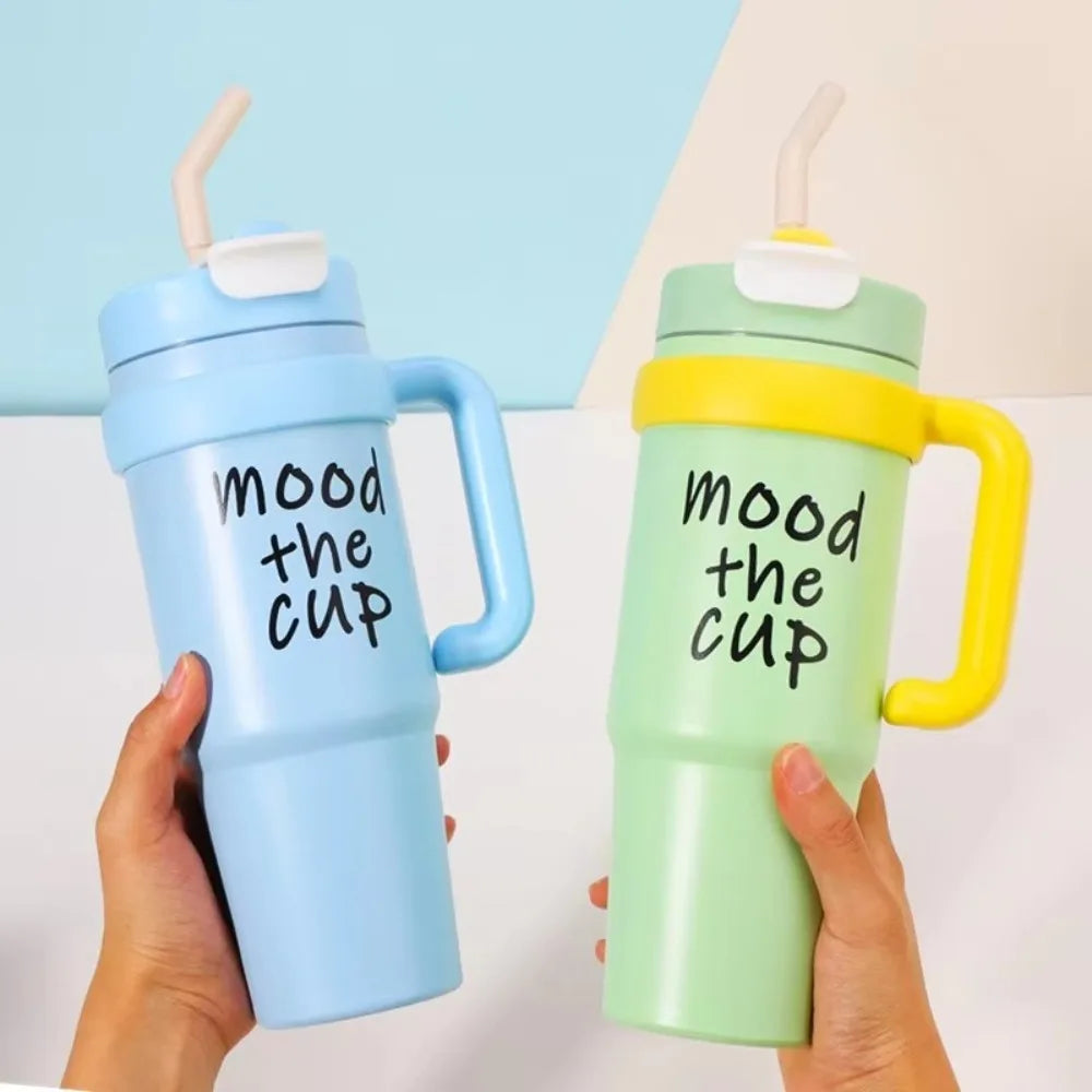 Mood The Cup Insulated Water Bottle, 900 ml, Stainless Steel Tumbler with Handle and Lid & Straw, Double Insulated Cup 100% Leak Proof for Office & Gym