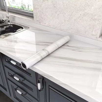 2M X 60CMTransform Your Kitchen with Heatproof, Waterproof White Marble Vinyl Wallpaper in Minutes
