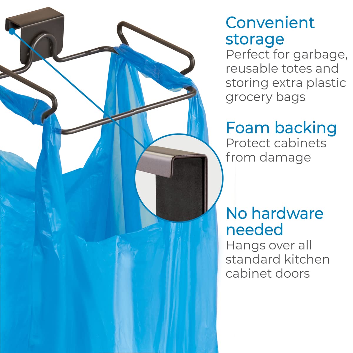 Trash Plastic Bag Holder Stainless Steel  Waste Bin Rack - Cabinet Door Mount