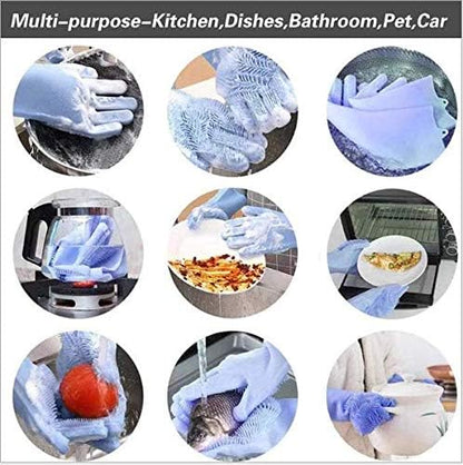 Reusable Silicone Scrub Gloves for Dishes & Pet Bathing – Heat-Resistant Cleaning Gloves with Massaging Bristles