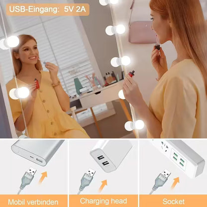 Illuminate Your Beauty: 3-Color 10 LED Bulbs Adjustabel LED Vanity Mirror Lights with USB Power