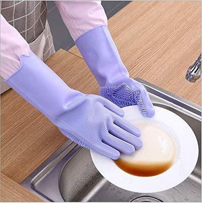 Reusable Silicone Scrub Gloves for Dishes & Pet Bathing – Heat-Resistant Cleaning Gloves with Massaging Bristles