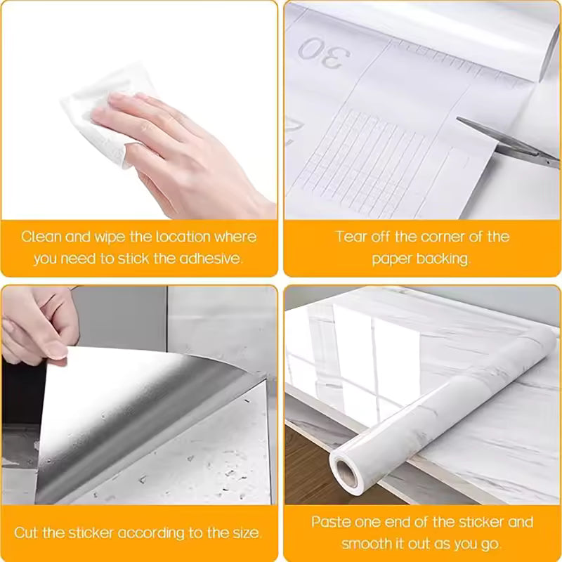 2M X 60CMTransform Your Kitchen with Heatproof, Waterproof White Marble Vinyl Wallpaper in Minutes