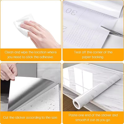 2M X 60CMTransform Your Kitchen with Heatproof, Waterproof White Marble Vinyl Wallpaper in Minutes