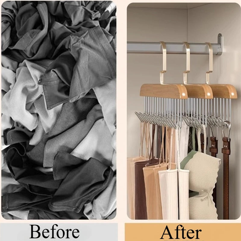 Solid Wood 8-Hook Wall Hanger: Space-Saving Organizer for Belts, Hats, Scarves & Underwear**