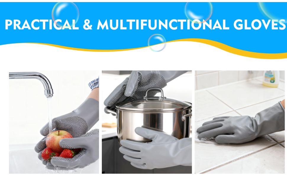 Reusable Silicone Scrub Gloves for Dishes & Pet Bathing – Heat-Resistant Cleaning Gloves with Massaging Bristles