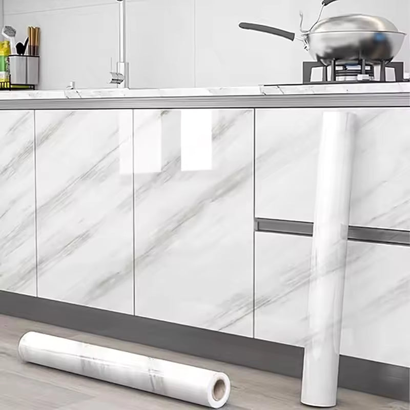 2M X 60CMTransform Your Kitchen with Heatproof, Waterproof White Marble Vinyl Wallpaper in Minutes