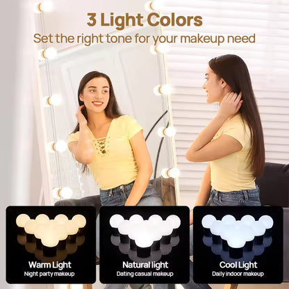 Illuminate Your Beauty: 3-Color 10 LED Bulbs Adjustabel LED Vanity Mirror Lights with USB Power